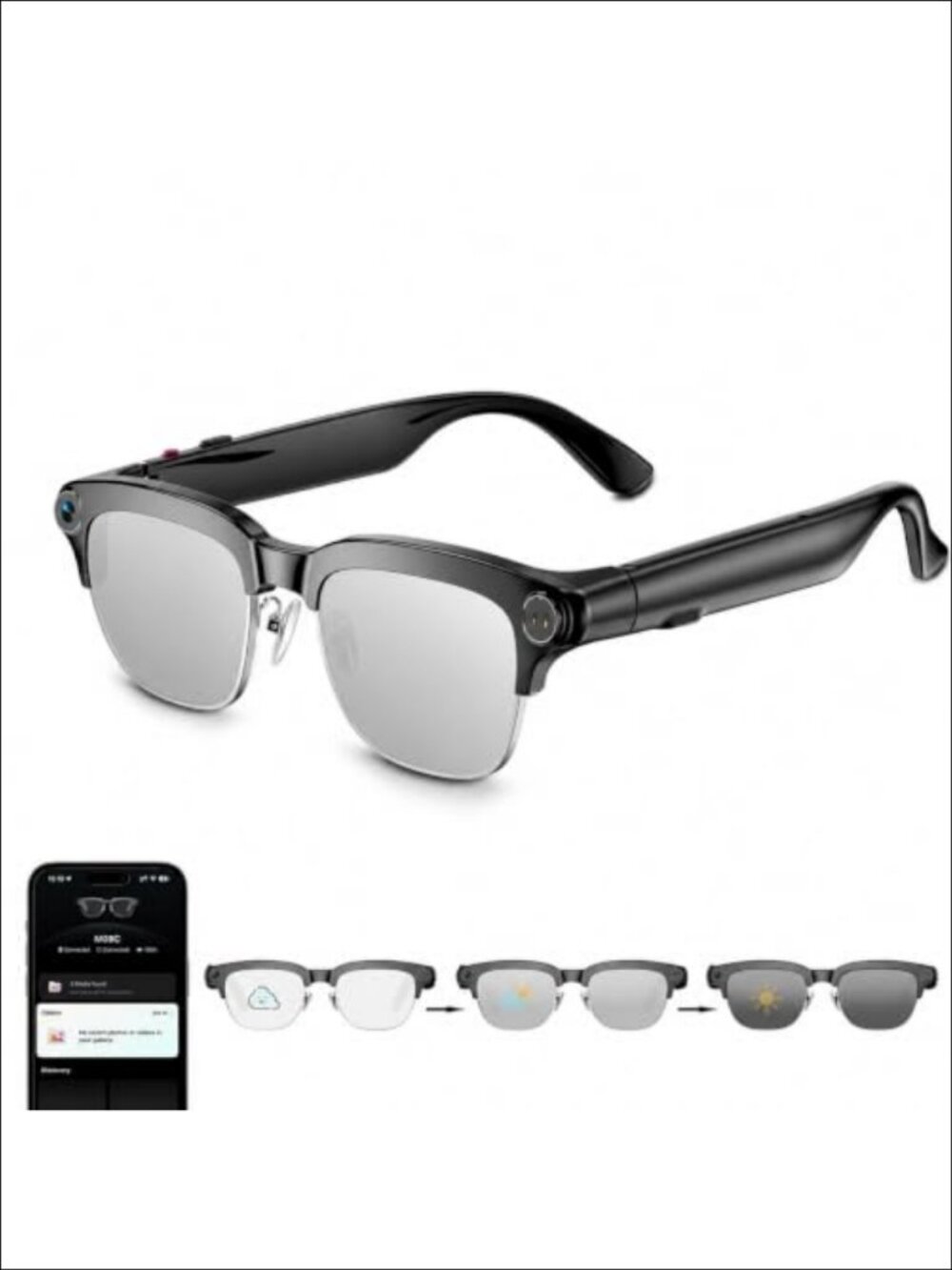 Smart Glasses 8MP HD Camera Bluetooth 5.4 Music Calls AI Voice Assistant